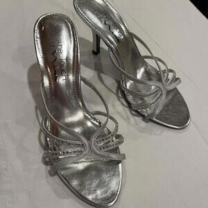 VINTAGE Y2K silver sandal 2000s heels rhinestones strappy summer formal mules